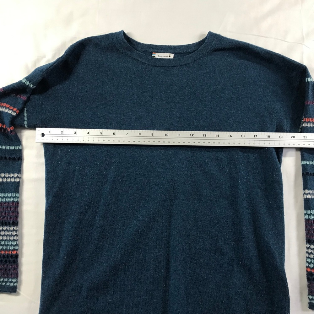 Smartwool Womens Merino Wool Blend Patterned Sleeve Sweater Teal Blue Small - Picture 3 of 6